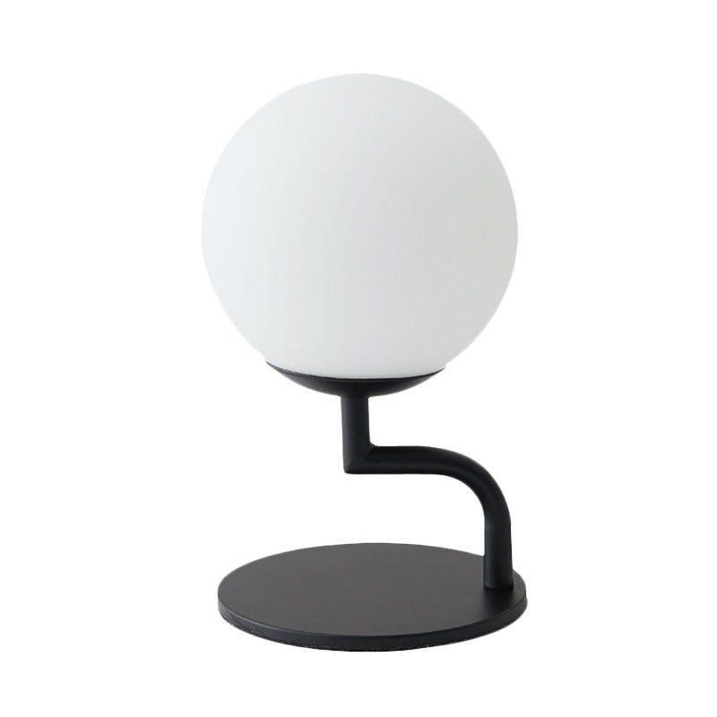 Led Night Table Lamp: Modernist Black Sphere Plug-In Light With Opal Glass Shade