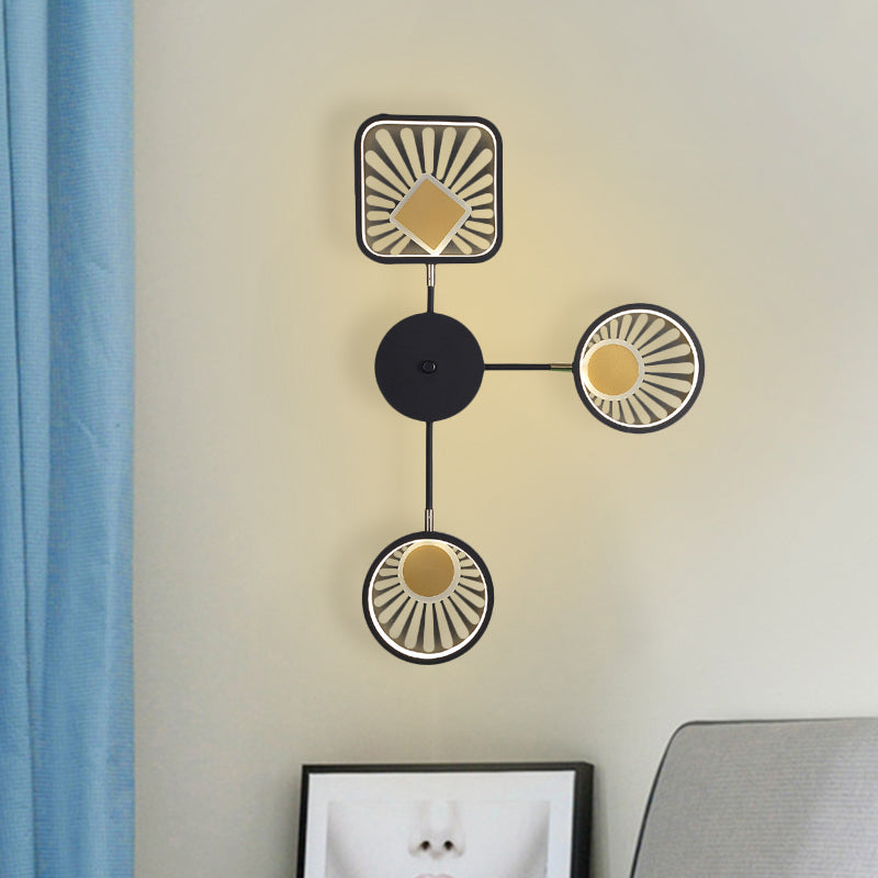 Black Metal Led Wall Sconce For Modern Restaurants - Round And Square Sector Design