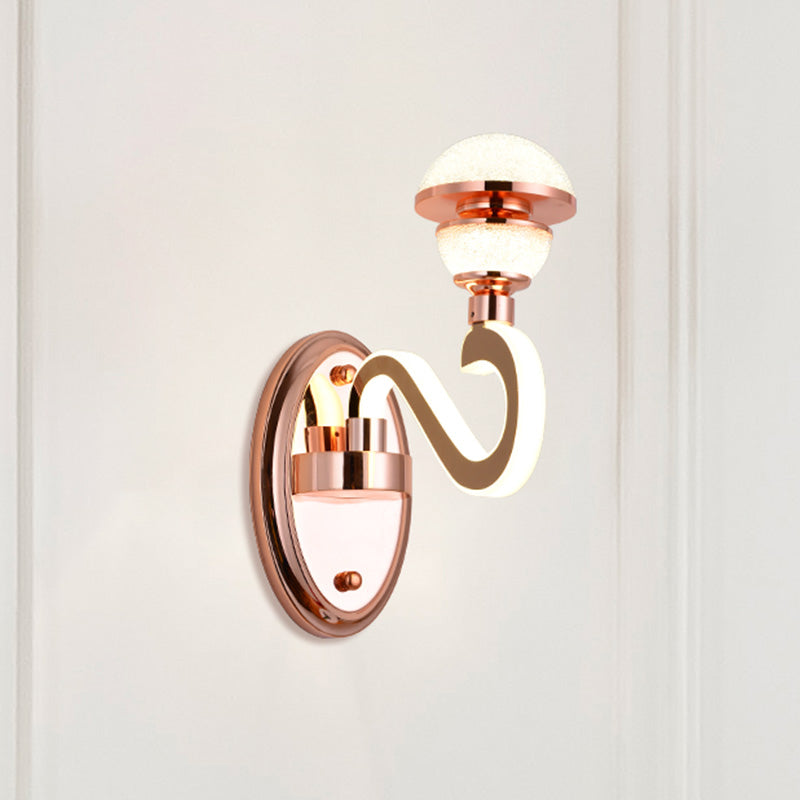 Rose Gold Metal Urn Wall Sconce With Twisted Led Arm Contemporary Lighting Fixture