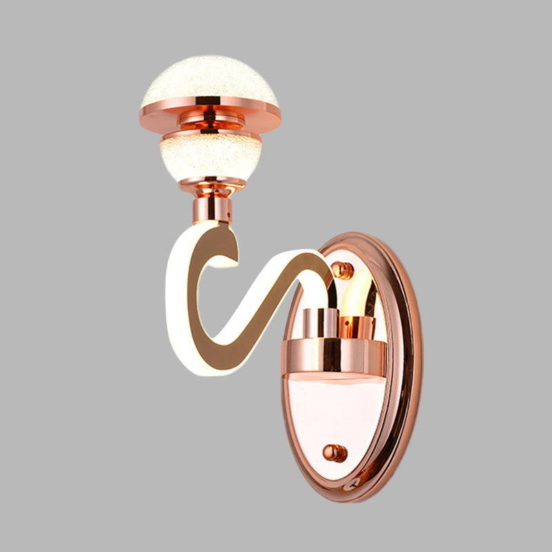 Rose Gold Metal Urn Wall Sconce With Twisted Led Arm Contemporary Lighting Fixture