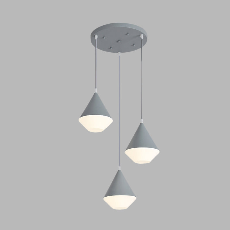 Modern Acrylic Cone Pendant Light with 3 Heads - White/Grey Coffee House Hanging Lamp