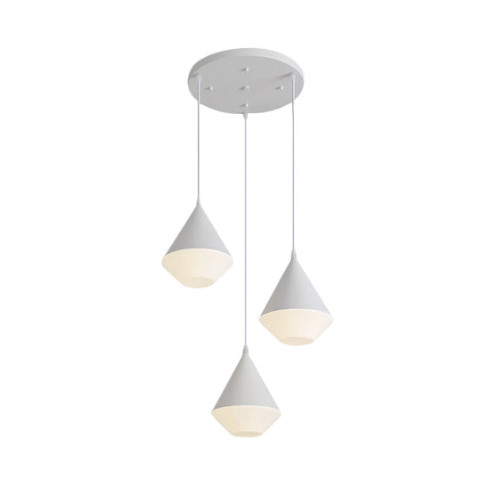 Modern Acrylic Cone Cluster Pendant Light Coffee House Hanging Lamp In White/Grey - 3 Heads Kit