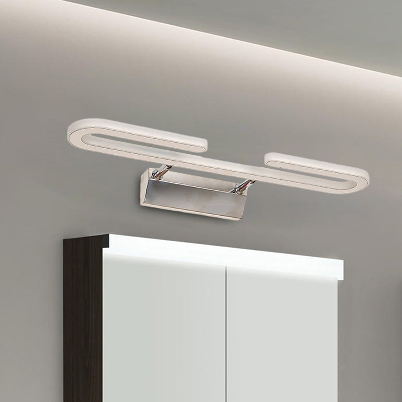 Modern Led Acrylic Vanity Light Fixture In White - Paper Clip Shaped Wall Sconce Lamp For Bathroom