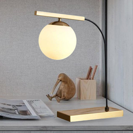Modern Gold Linear Table Light With Milk Glass Ball Shade