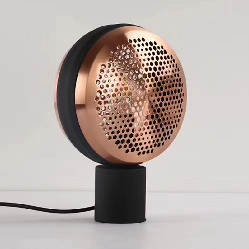 Contemporary Metal Mesh Drum Table Light In Gold/Rose Gold - 1-Light Desk Lamp With Plug-In Cord