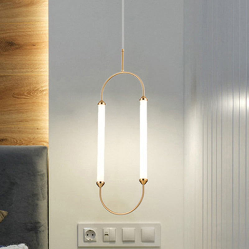 Modern Metallic Led Pendant Lamp In Gold With Oval Ring Design - Available 3 Sizes White/Warm Light