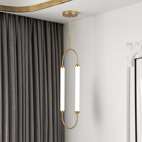 Modern Metallic Led Pendant Lamp In Gold With Oval Ring Design - Available 3 Sizes White/Warm Light