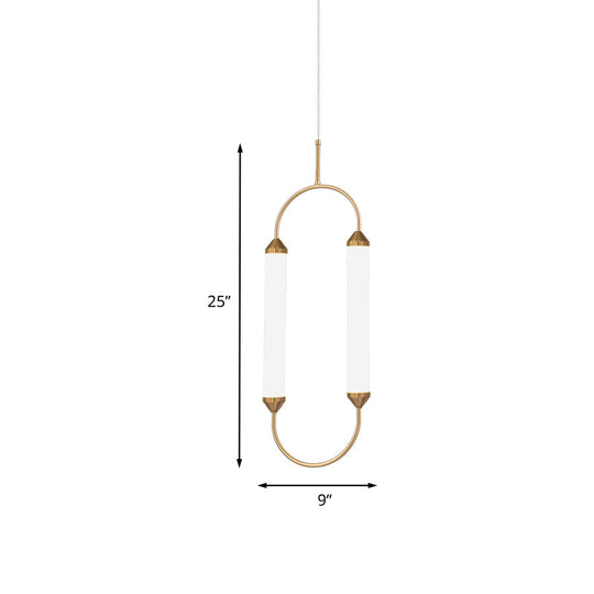 Gold LED Oval Pendant Lamp for Bedside or Ceiling - 19.5"/20.5"/25" with Acrylic Shade in White/Warm Light