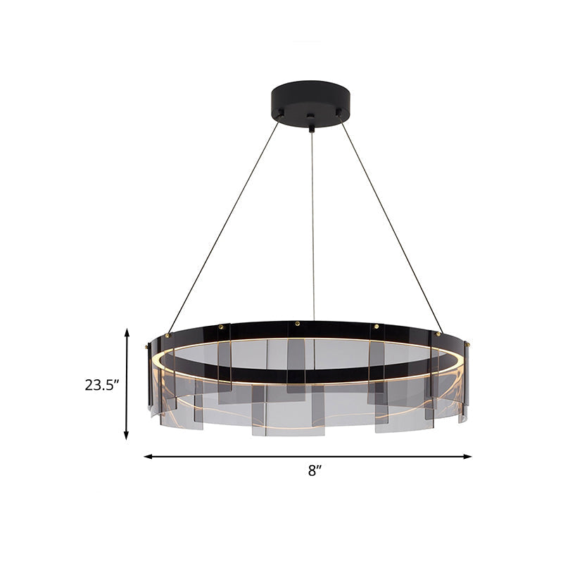 Contemporary Led Glass Panel Pendant Light - Black Ring Fixture With White/Warm Suspension