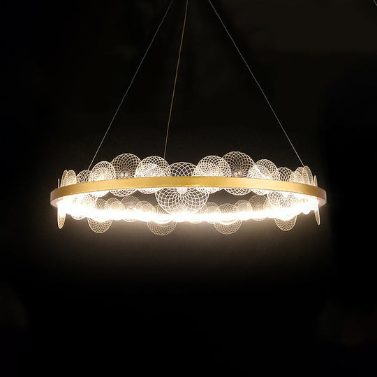 Contemporary Gold LED Hoop Chandelier Pendant with Acrylic Panel Shade - White/Warm Light