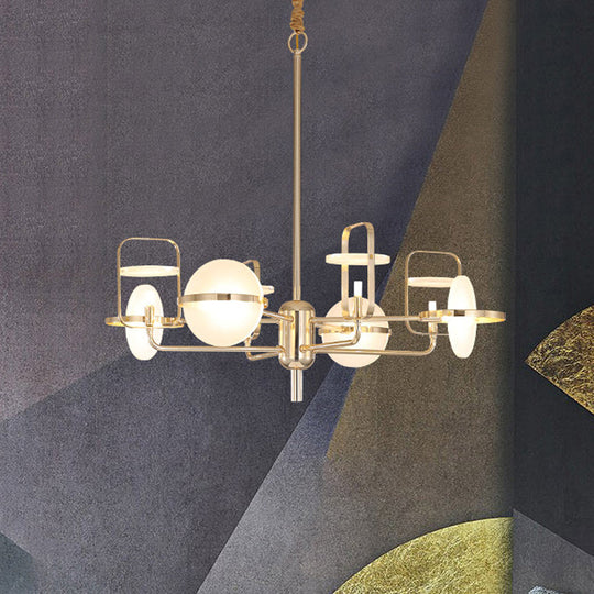Modern 6-Light Gold Iron Chandelier With Acrylic Panels
