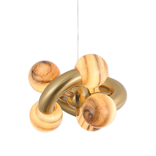 Post-Modern Glass Sphere Chandelier With 6 Led Heads In Blue/Tan Twist Design For Living Room