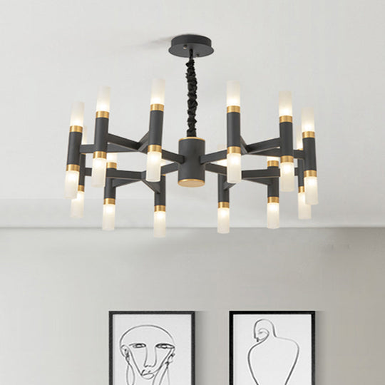 Modernist Iron Tubular Ceiling Lamp: 24-Light Led Radial Chandelier In Black/Gold Or White/Gold