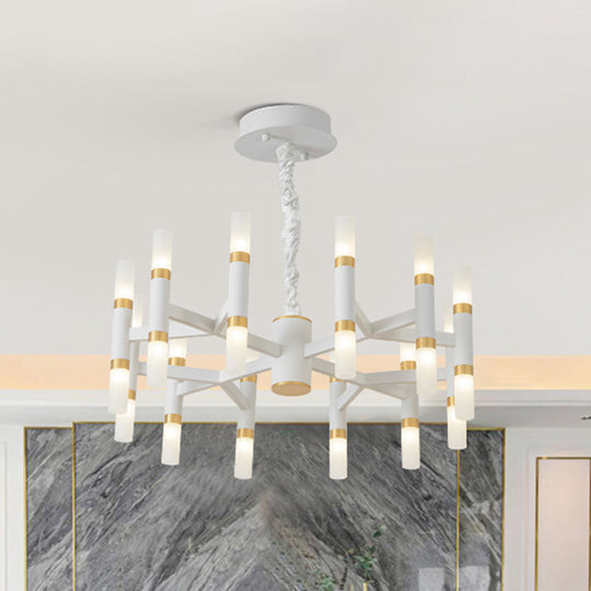 Modernist Iron Tubular Ceiling Lamp: 24-Light Led Radial Chandelier In Black/Gold Or White/Gold