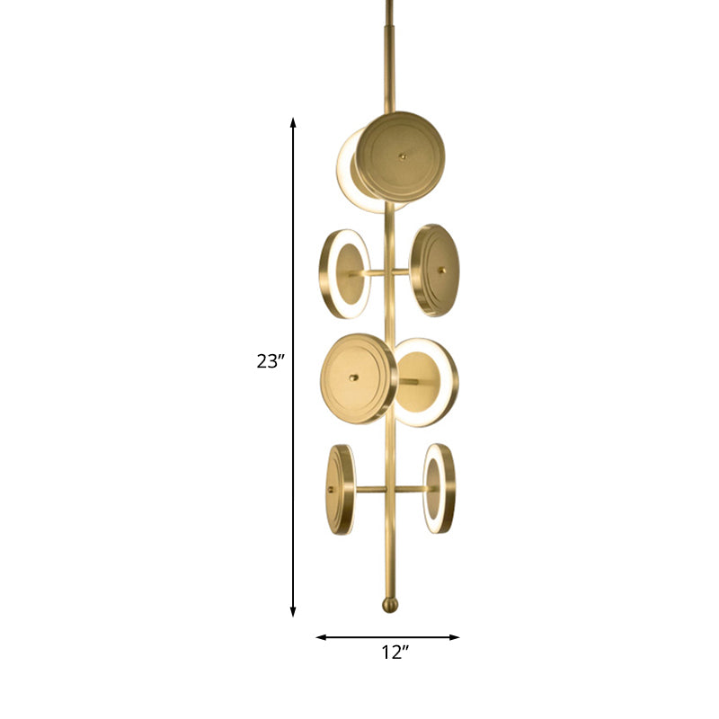 Circle Hanging LED Ceiling Chandelier in Gold with Metal Finish - 8-Light, 23"/31.5" Height - Postmodern Design for Bedroom