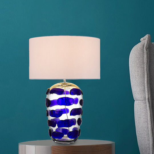 Modern Yellow/Blue Glass Jar Nightstand Light With Fabric Shade