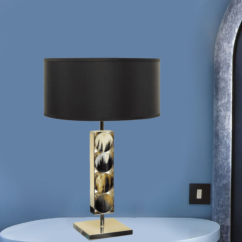 Modernist Metal Desk Lamp - Rectangular Night Table Light With 1 Black Fabric Shade For Bedroom