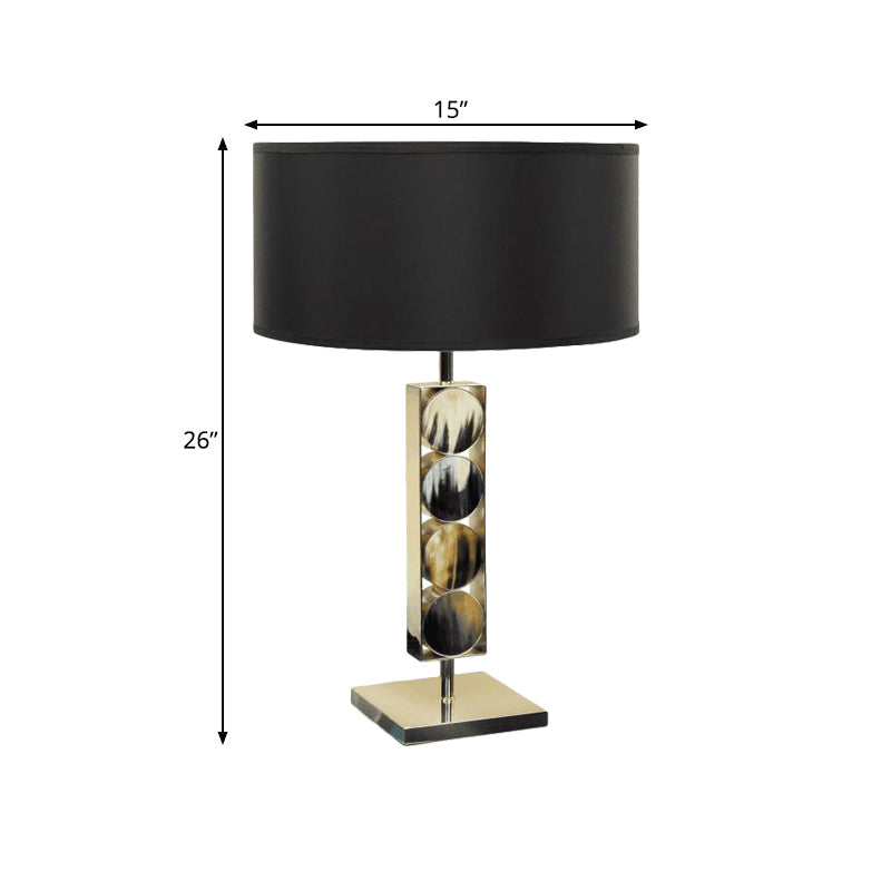 Modernist Metal Desk Lamp - Rectangular Night Table Light With 1 Black Fabric Shade For Bedroom