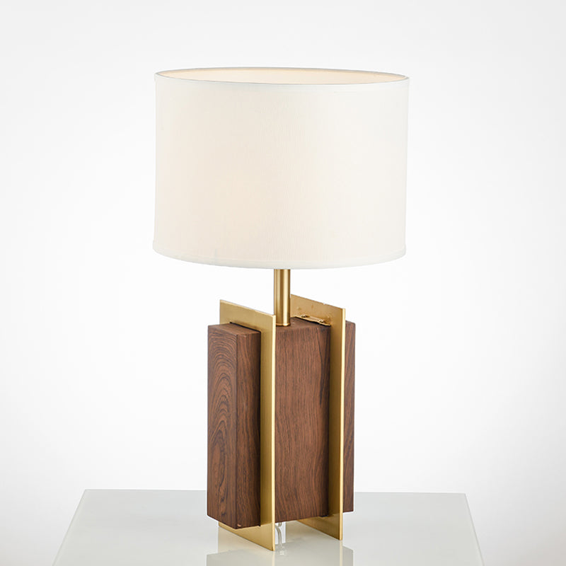Modernist Gold Metal Desk Lamp With Wood Detail - 1-Head Fabric Table Light