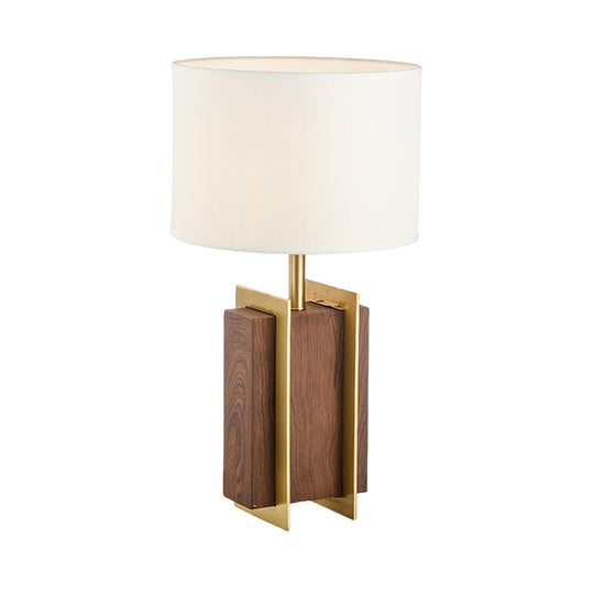 Modernist Gold Metal Desk Lamp With Wood Detail - 1-Head Fabric Table Light