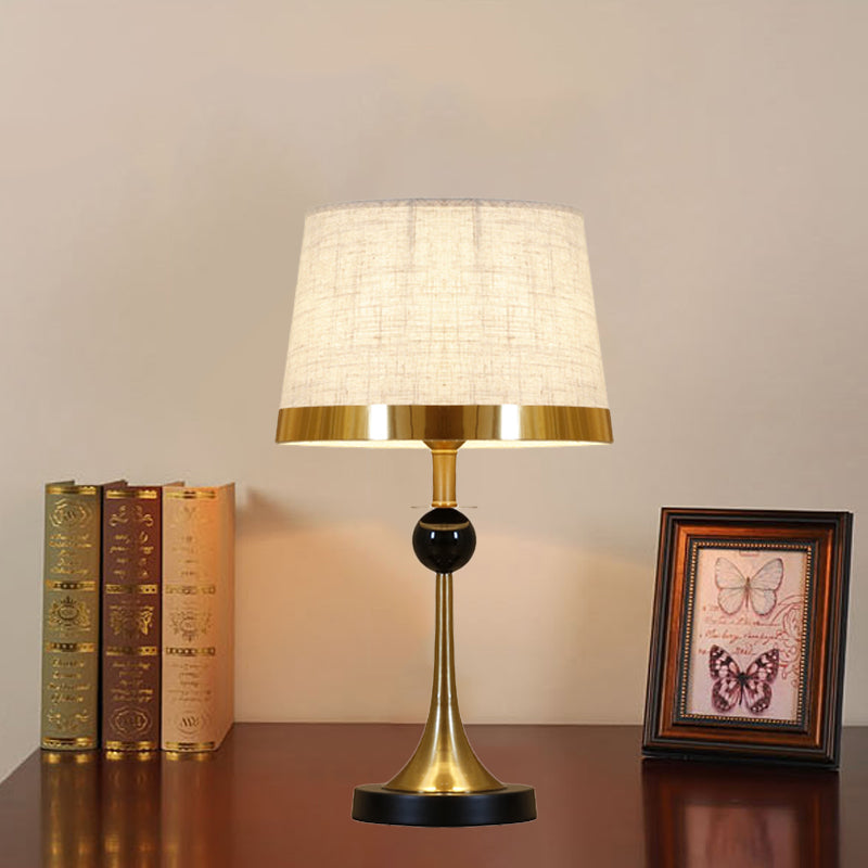 Contemporary Gold Desk Lamp With Beige Fabric Shade For Living Room Or Table