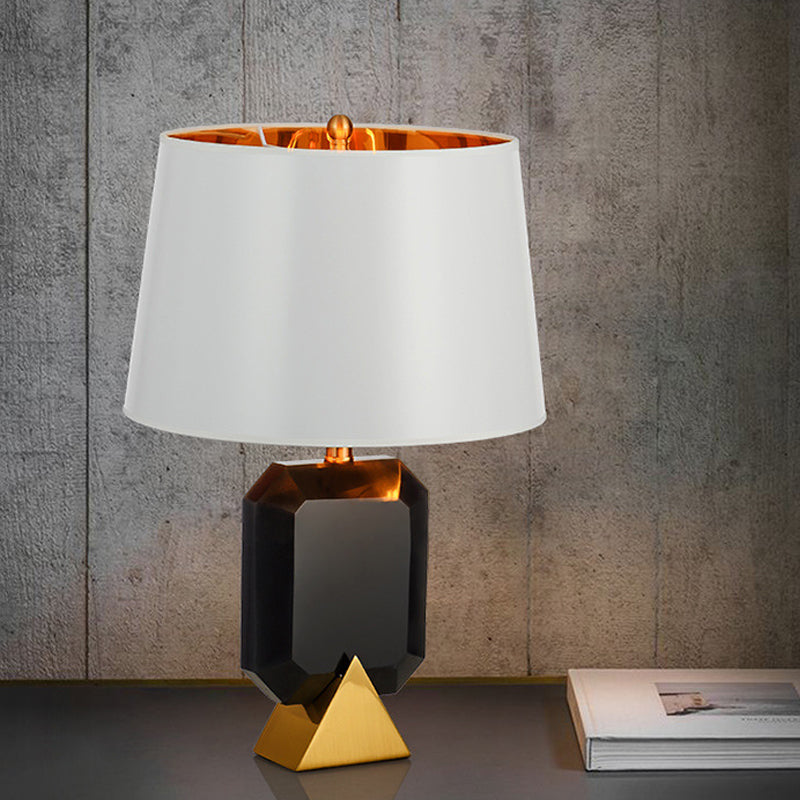Modern White Desk Lamp With Geometric Marble Column - 1-Light Table Light