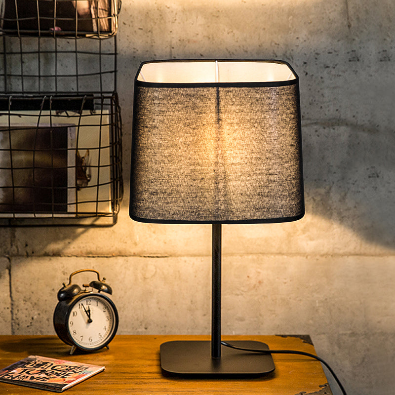 Black Cuboid Plug-In Night Table Lamp With Fabric Shade - Simplistic Design Ideal For Bedside Use