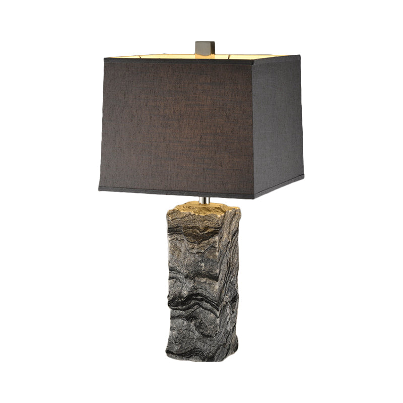 Modern Black Marble Rectangular Night Table Lamp With Fabric Shade