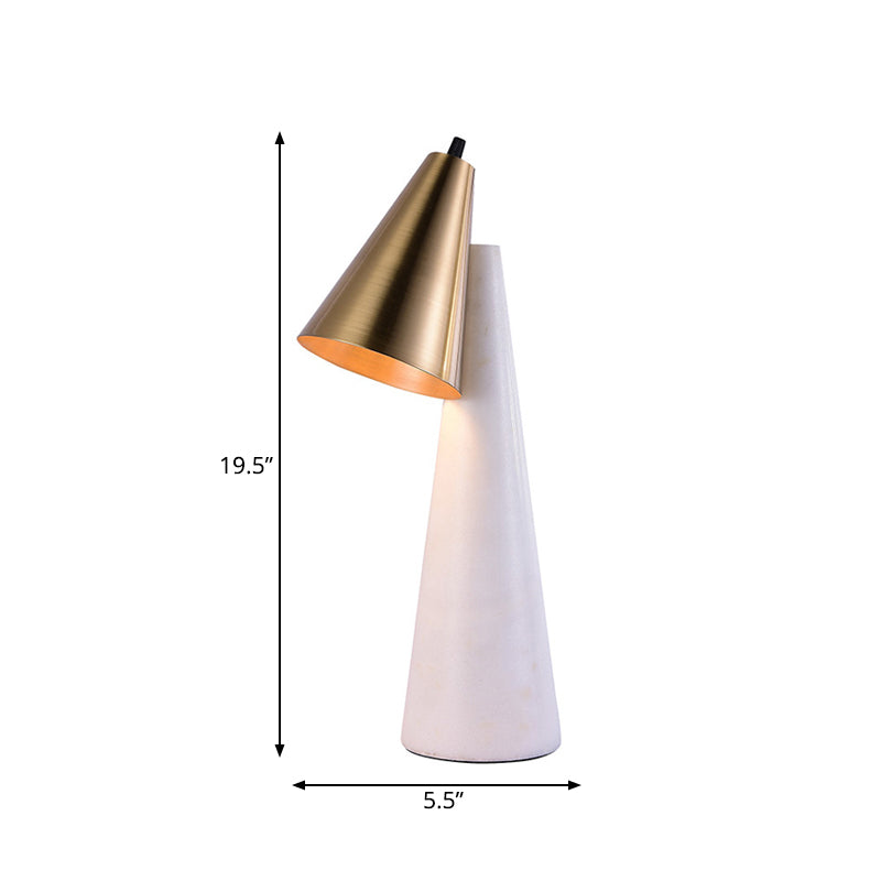 Minimalist Conical White Table Lamp - 1 Light Marble Nightstand With Metal Shade