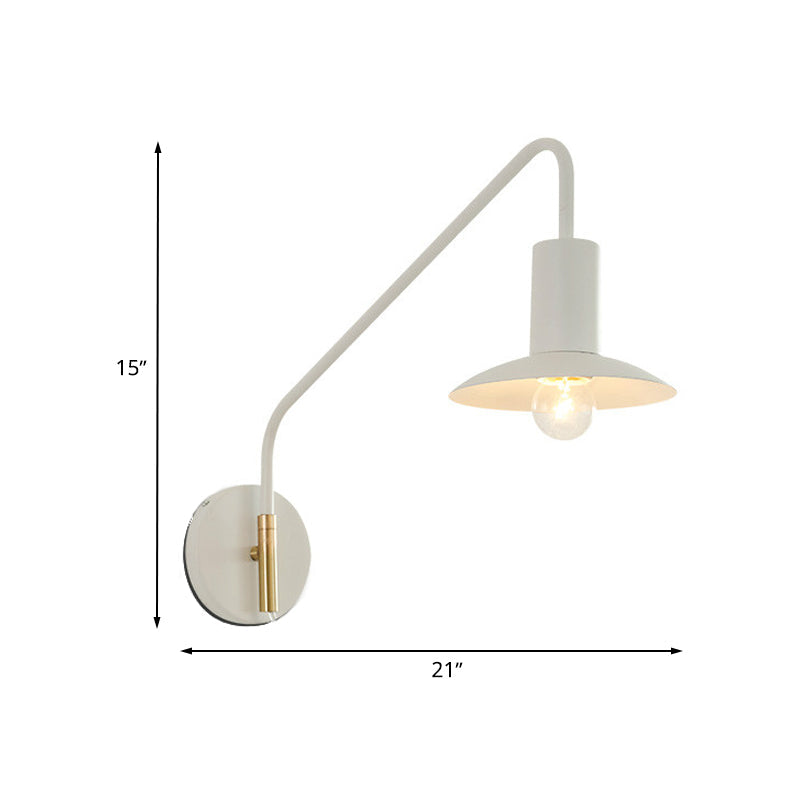 Modern Metallic 1-Light Bedroom Wall Lighting Sconce In White With Wide Flare Design