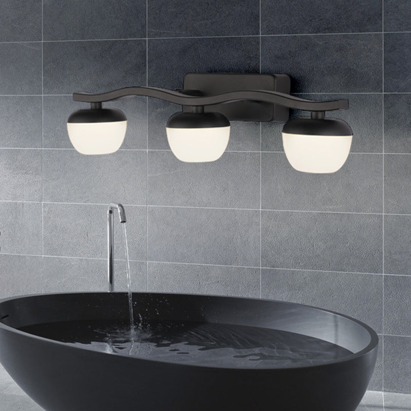 Wave Design Black Acrylic 3-Head Vanity Lamp For Contemporary Bedroom Wall Lighting