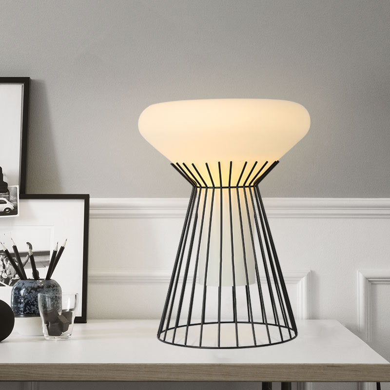 Contemporary Iron Desk Lamp: Black Cage Night Table Lighting 1-Light Perfect For Bedside