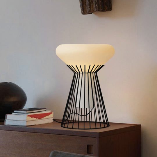 Contemporary Iron Desk Lamp: Black Cage Night Table Lighting 1-Light Perfect For Bedside