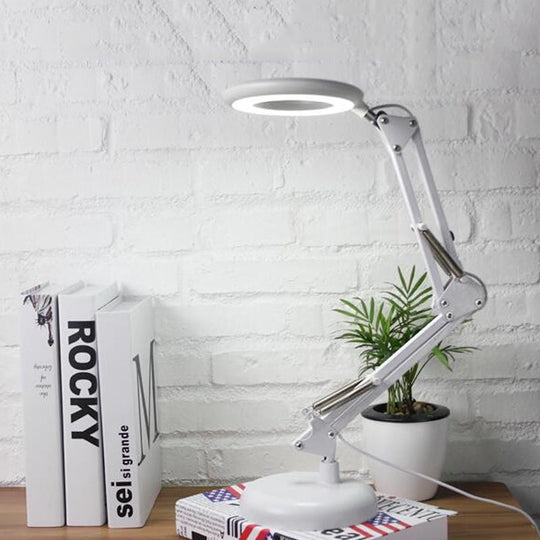 Modern Led Table Lamp With Adjustable Arm - Acrylic Ring Light For Reading In White