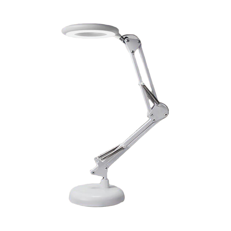 Modern Led Table Lamp With Adjustable Arm - Acrylic Ring Light For Reading In White