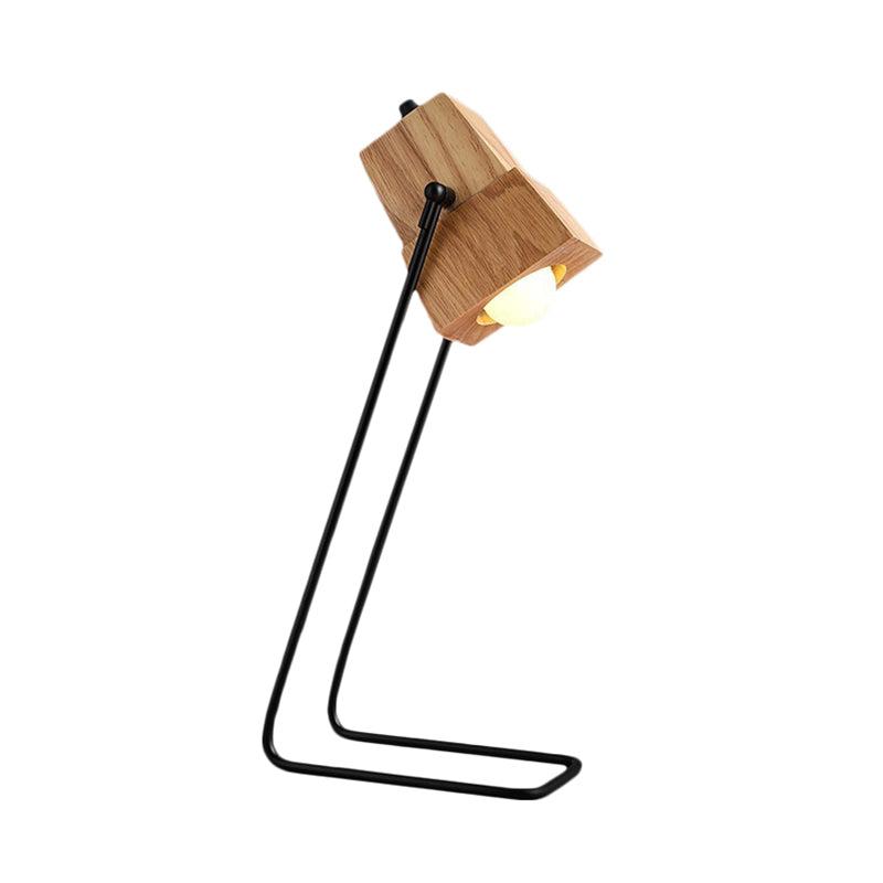 Modern Wood Bell Shape Task Lamp - Beige Reading Book Light With Black Slim Arm