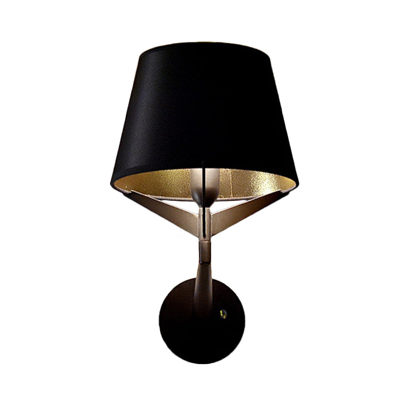 Modern Fabric Wall Sconce With Tripod Lamp Support - Black Finish 1 Head