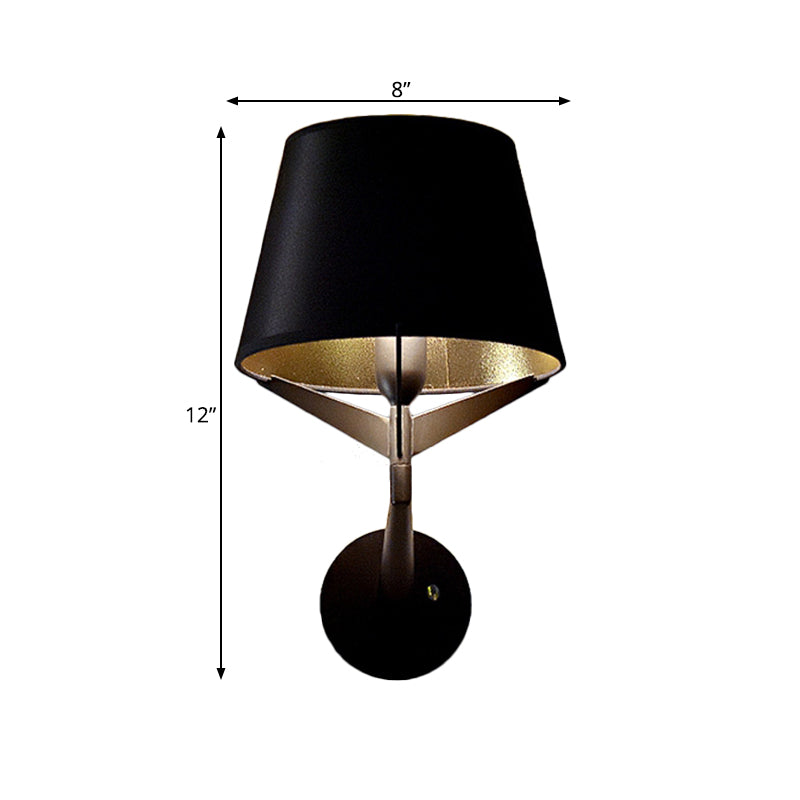 Modern Fabric Wall Sconce With Tripod Lamp Support - Black Finish 1 Head