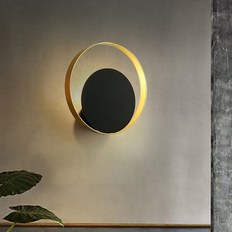 Modernist 1-Head Black And Gold Led Wall Lamp - Metallic Round Sconce Light Fixture For Corner