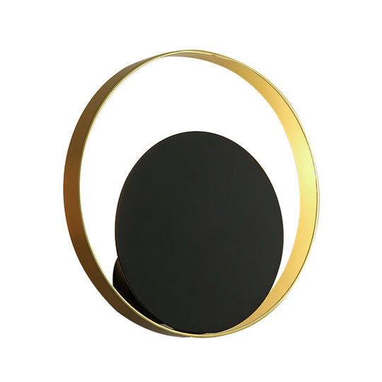 Modernist 1-Head Black And Gold Led Wall Lamp - Metallic Round Sconce Light Fixture For Corner