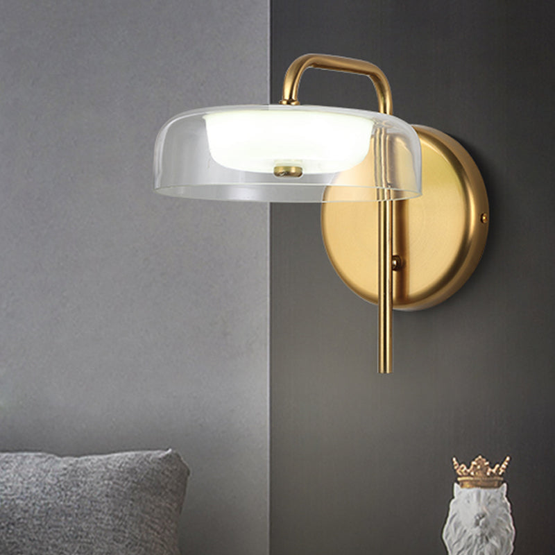 Post-Modern Gold Led Bedside Wall Sconce With Clear Glass Shade