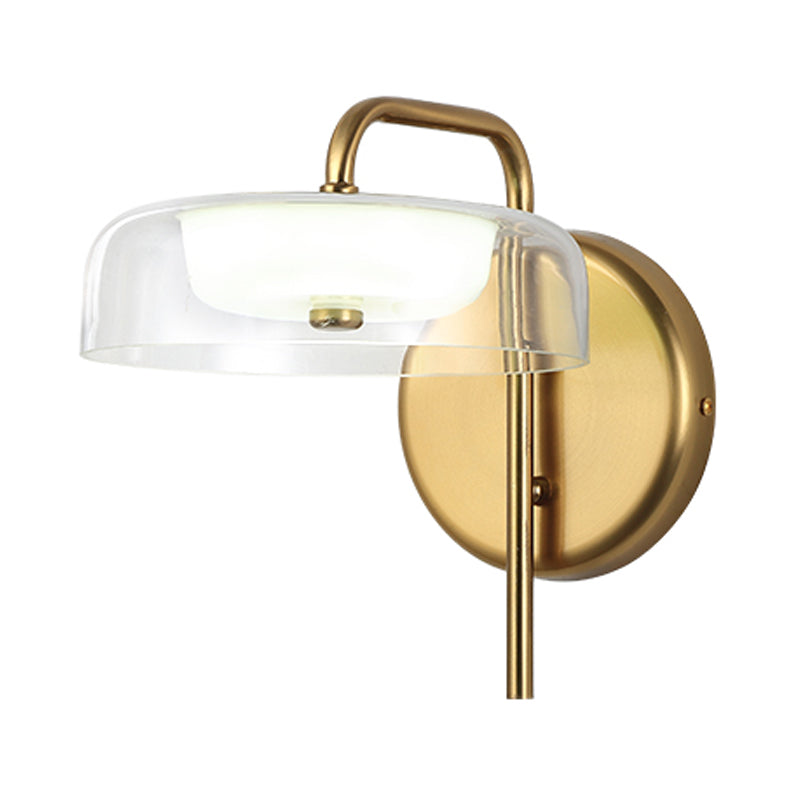 Post-Modern Gold Led Bedside Wall Sconce With Clear Glass Shade