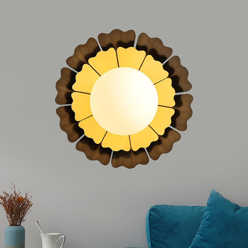Modern Frosted Glass Wall Sconce With Led Lighting - Orb White 1-Head Design Yellow/Brown Finish