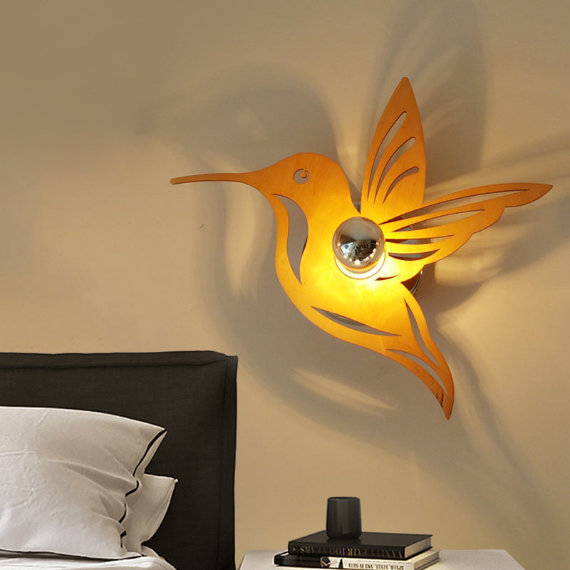 Modern Bird-Shaped Wood Sconce With Beige Wall Mount - Bedside Lamp