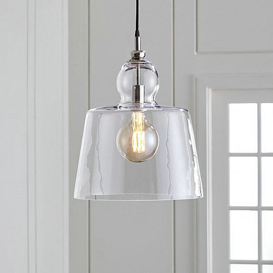 Simple Chrome Ceiling Pendant Light with Clear Glass Shade - Bedroom Suspension Fixture