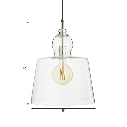 Simple Chrome Ceiling Suspension Light With Clear Glass Shade - Upside-Down Trifle Design