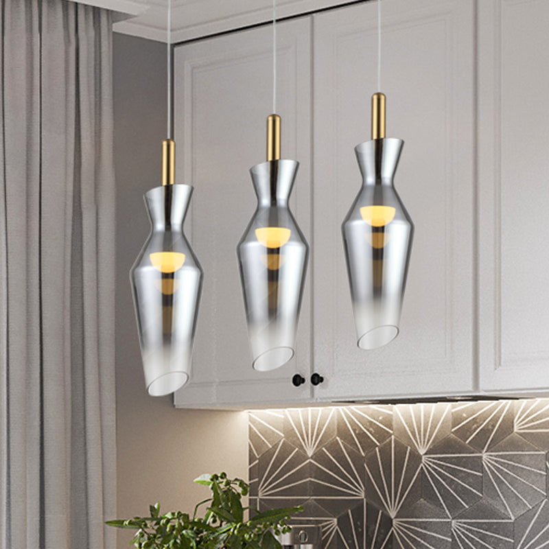 Smoke Gray Glass LED Pendant Lamp - Modernist Urn Shape Hanging Light Kit for Dining Room