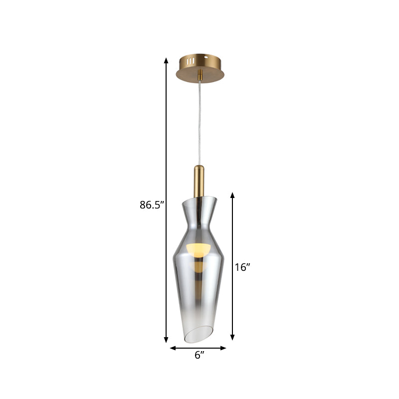 Smoke Gray Glass LED Pendant Lamp - Modernist Urn Shape Hanging Light Kit for Dining Room