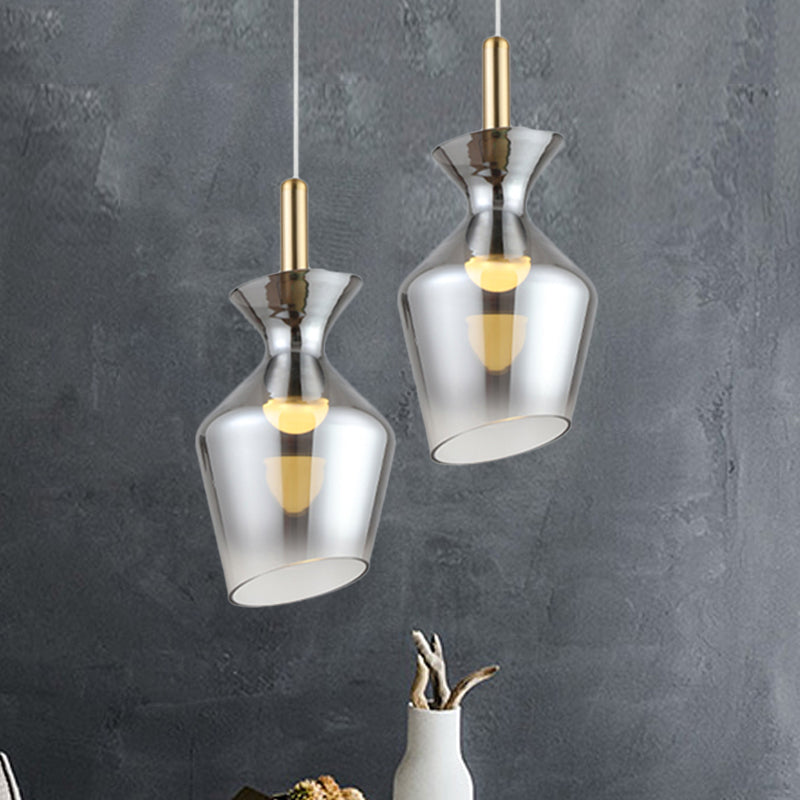 Led Brass Cup Pendant With Smoky Gray Glass Shade - Minimalist Ceiling Light Smoke