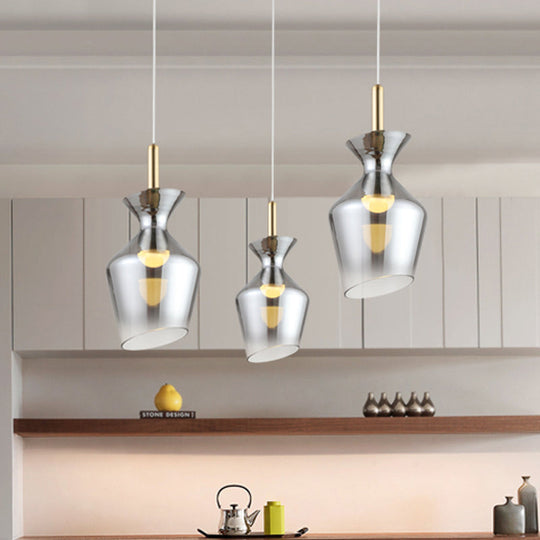 Modern LED Ceiling Light - Sleek Brass Cup Suspension Pendant with Smoke Gray Glass Shade